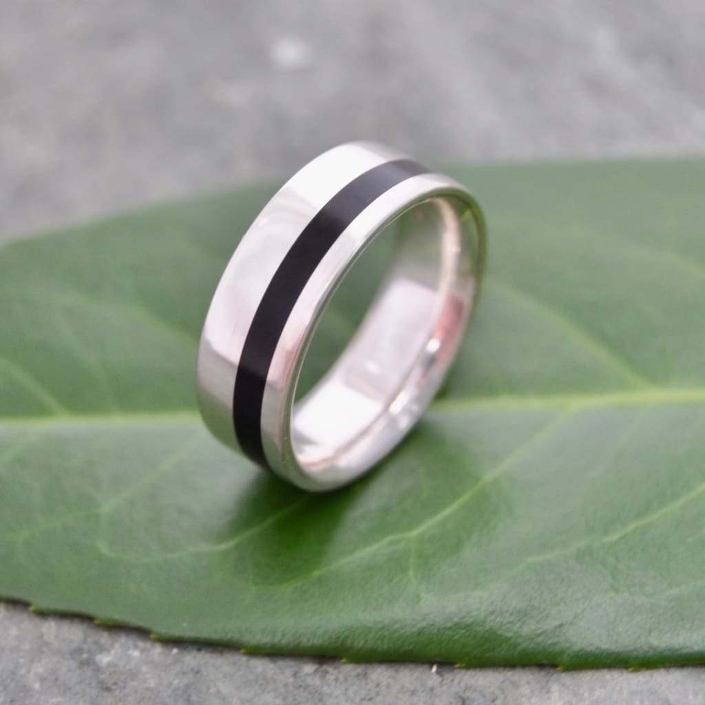 Comfort fit black coyol wedding band with sterling silver, Louisville KY