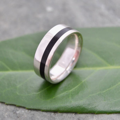 Comfort fit black coyol wedding band with sterling silver, Louisville KY