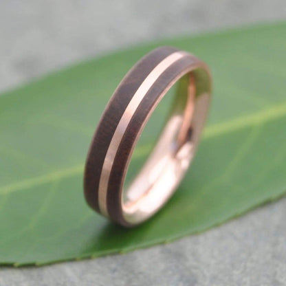 Wood and rose gold ring with nacascolo wood and 14k rose gold, Solsticio design
