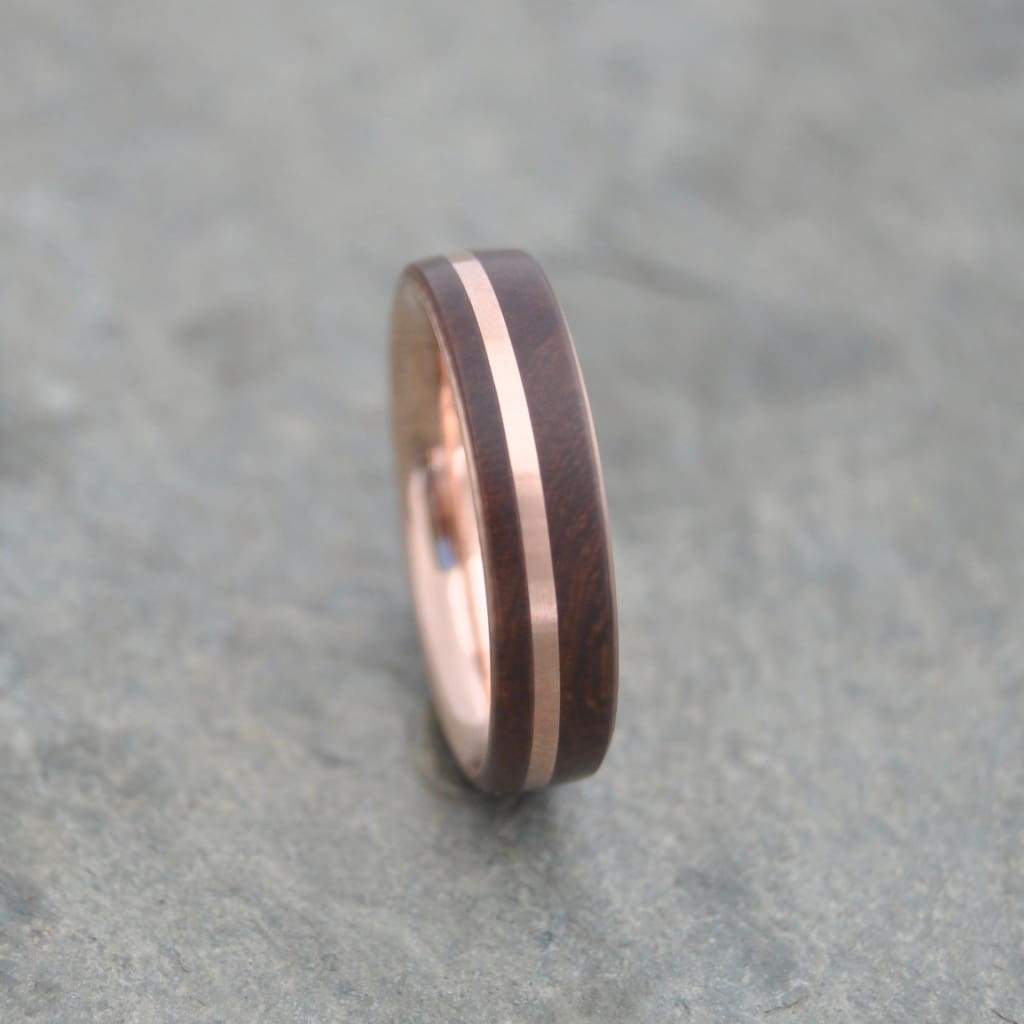 Handmade wood and rose gold ring with nacascolo, Louisville KY