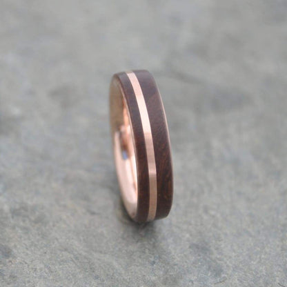 Handmade wood and rose gold ring with nacascolo, Louisville KY
