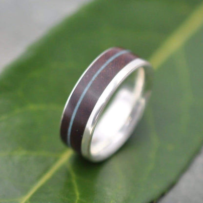 Crushed turquoise inlay wood ring with nacascolo and silver edges