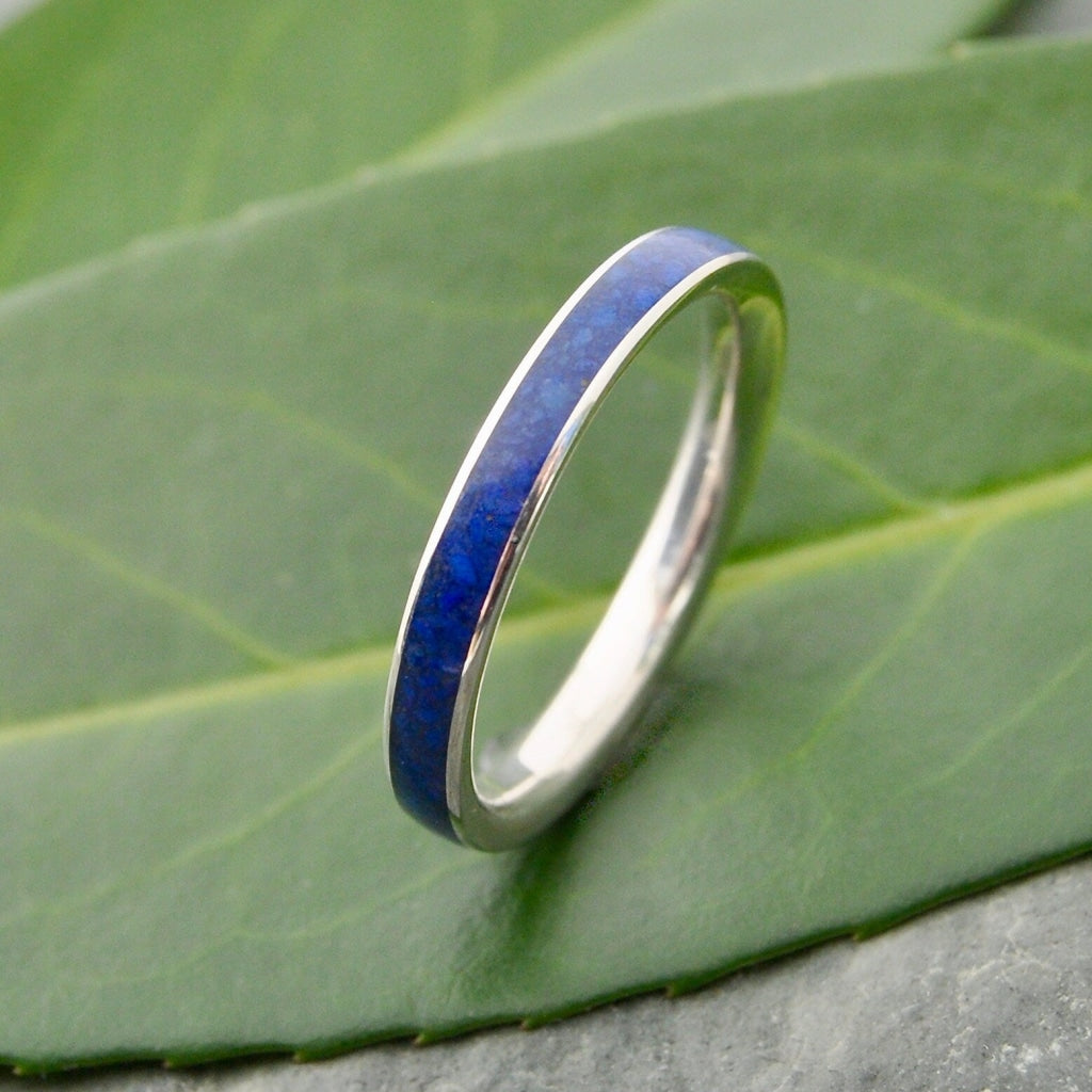 Siempre Lapis Lazuli White Gold Wedding Band Lapiz Lazuli Ring White Gold Stone Wood Wedding Ring Wooden Ring Stone Inlay Ring