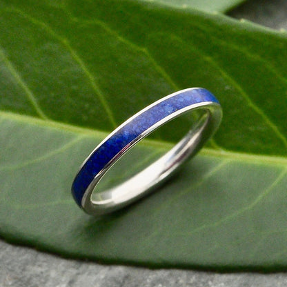 Siempre Lapis Lazuli White Gold Wedding Band Lapiz Lazuli Ring White Gold Stone Wood Wedding Ring Wooden Ring Stone Inlay Ring