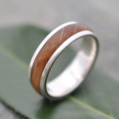 Bourbon Barrel Ring, Comfort Fit Silver Tierra Wooden Ring - Naturaleza Organic Jewelry & Wood Rings