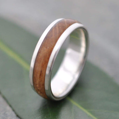 Bourbon Barrel Ring, Comfort Fit Silver Tierra Wooden Ring - Naturaleza Organic Jewelry & Wood Rings