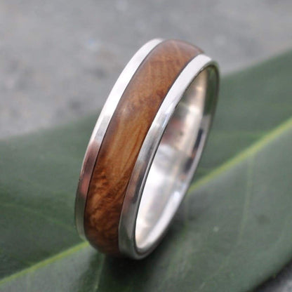 Bourbon Barrel Ring, Comfort Fit Silver Tierra Wooden Ring - Naturaleza Organic Jewelry & Wood Rings