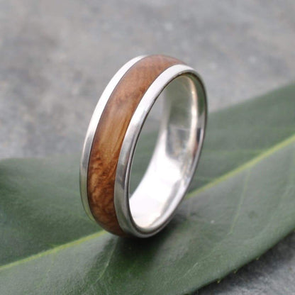 Bourbon Barrel Ring, Comfort Fit Silver Tierra Wooden Ring - Naturaleza Organic Jewelry & Wood Rings