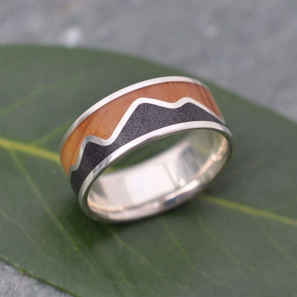 Bourbon Barrel Mountain Range Wood Ring - Naturaleza Organic Jewelry & Wood Rings