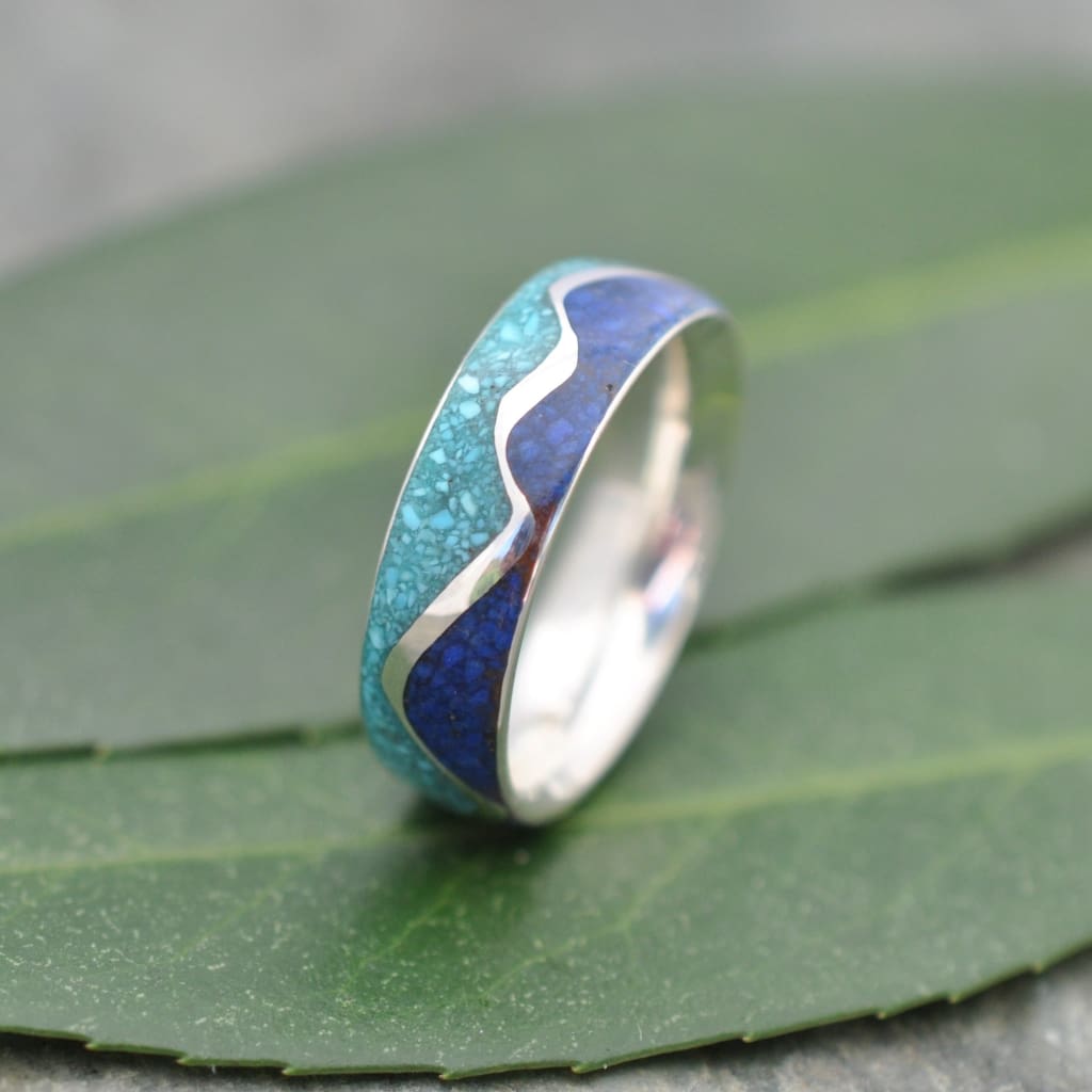 Handcrafted turquoise and lapis ring, wavy mountain design Louisville KY