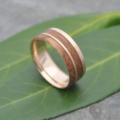 Yellow Gold Bourbon Barrel Wedding Ring, Un Lado Asi Wood Ring - Naturaleza Organic Jewelry & Wood Rings