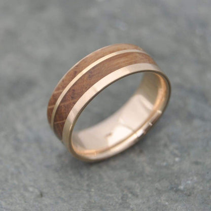 Yellow Gold Bourbon Barrel Wedding Ring, Un Lado Asi Wood Ring - Naturaleza Organic Jewelry & Wood Rings