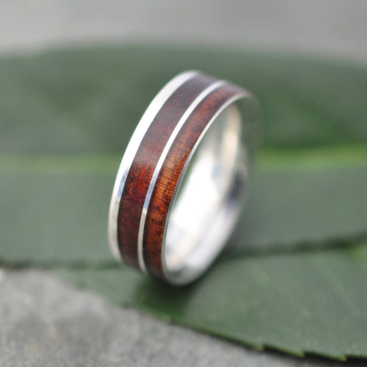 Un Lado Asi Koa Wood Ring with Recycled Sterling Silver Koa Wood Wedding Ring Mens Wedding Ring Koa Wedding Band