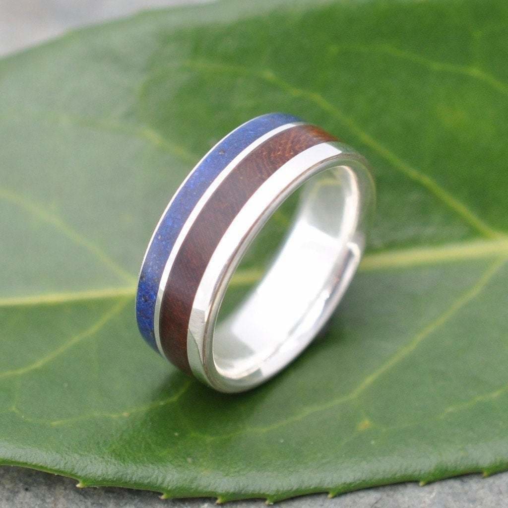 Lapiz Azul Wood Ring, Comfort Fit Un Lado Asi with Silver - Naturaleza Organic Jewelry & Wood Rings