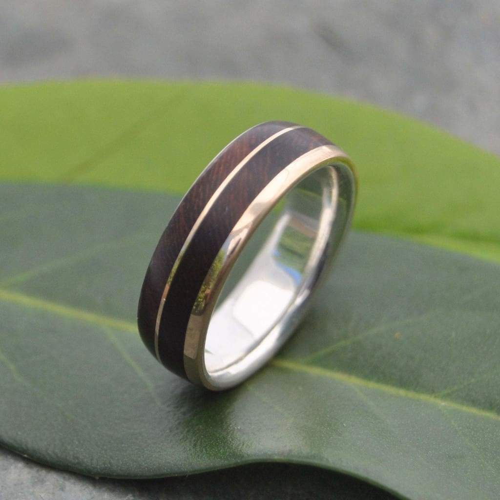Gold and Silver Wooden Ring, Comfort Fit Un Lado Asi - Naturaleza Organic Jewelry & Wood Rings
