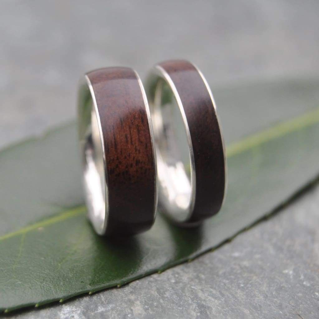 White Gold Walnut Wood Wedding Band, Comfort Fit, Siempre Wood Ring - Naturaleza Organic Jewelry & Wood Rings