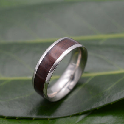 White Gold Lados Cherry Wood Ring with Round Profile - unique wood wedding band, handmade in Louisville KY, custom wood wedding band