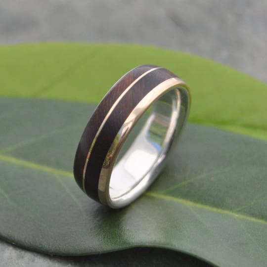 Handmade wood ring with nacascolo wood, gold exterior and silver interior