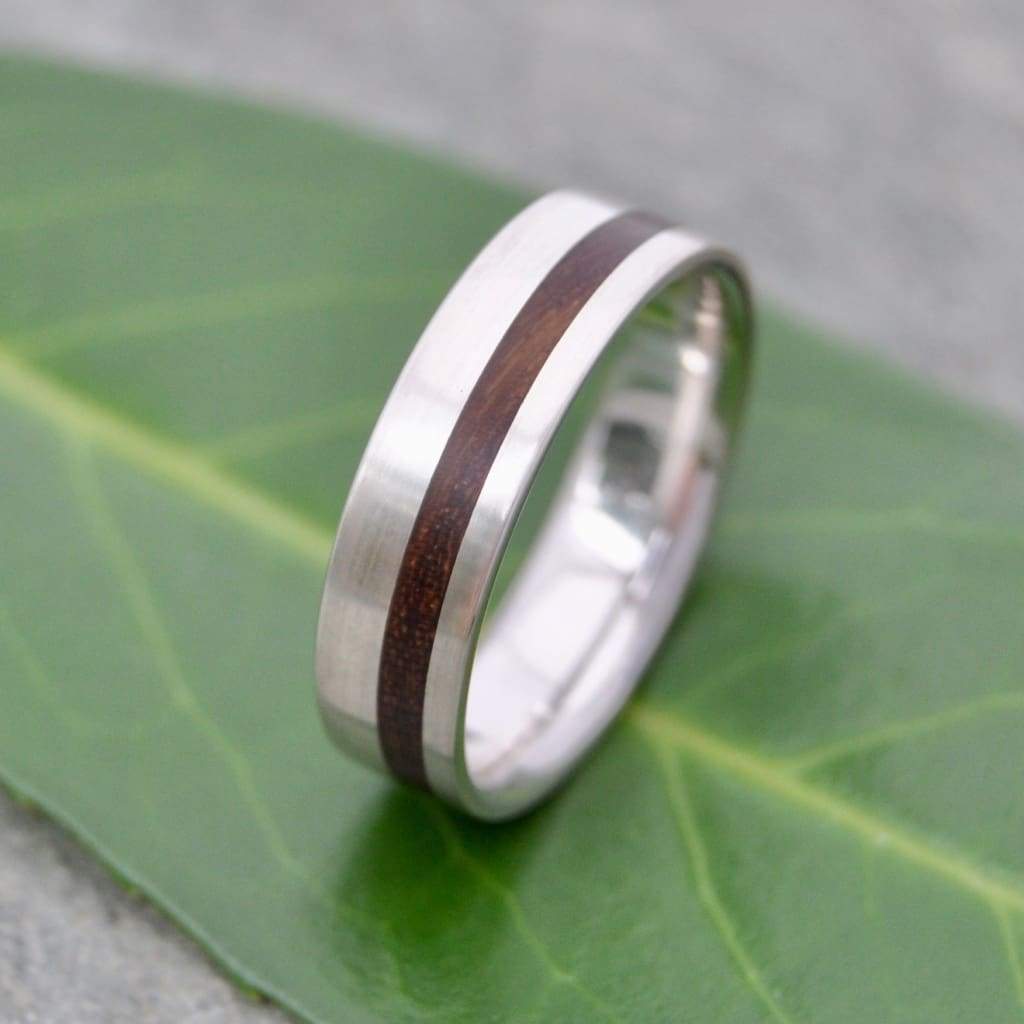 comfort fit white gold wedding band with nacascolo wood inlay