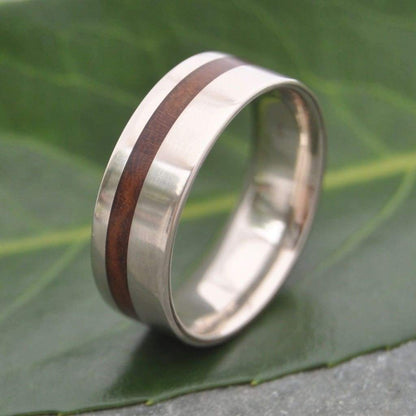 men's white gold wedding band with wood inlay