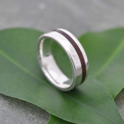 Mens silver and wood wedding band with nacascolo, Equinox design