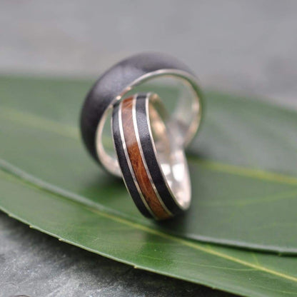 Volcanic Sand, Titanium Ore Comfort Fit Wedding Band with Recycled Sterling Silver - Naturaleza Organic Jewelry & Wood Rings