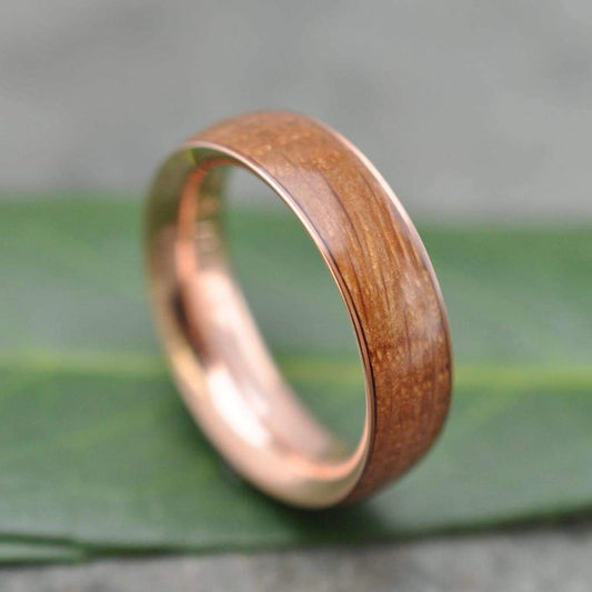 Whiskey barrel ring with 14k rose gold, Siempre design