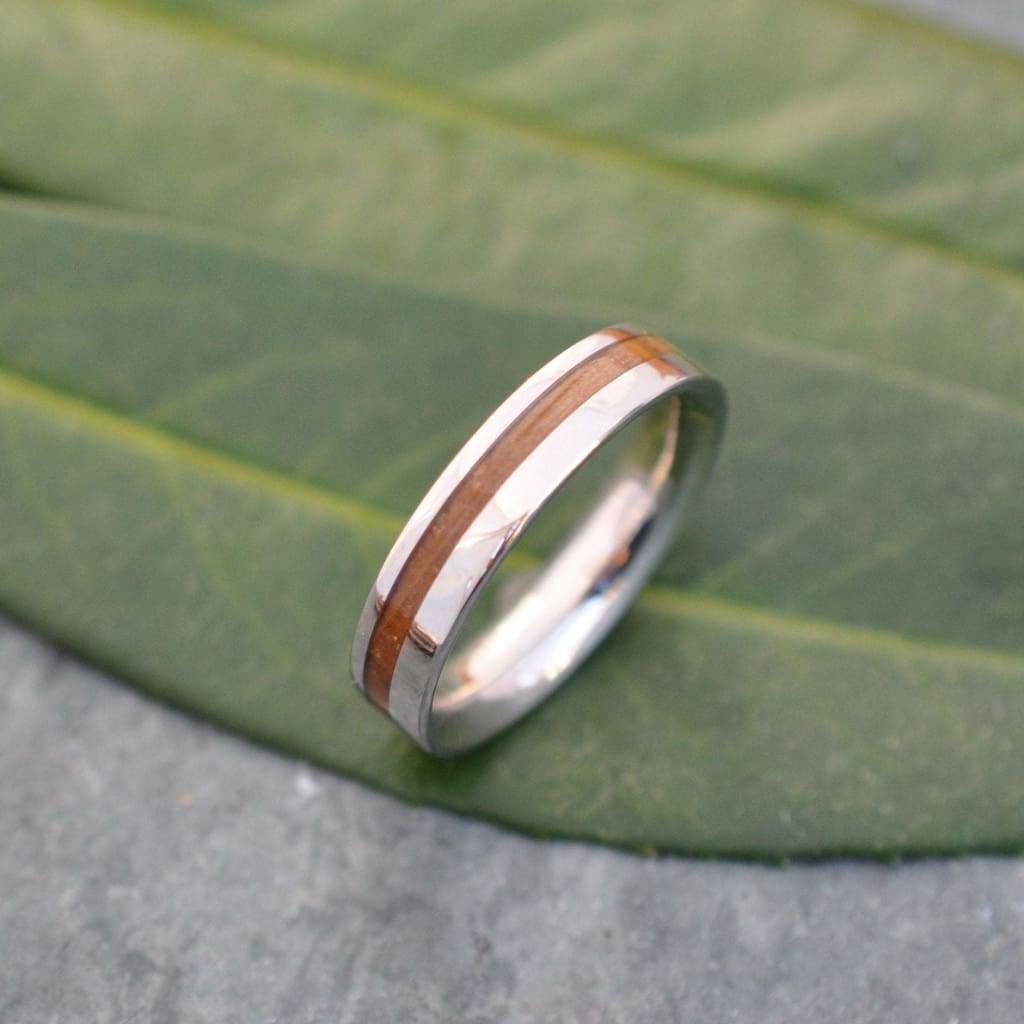 Handmade bourbon barrel wedding ring with white gold, Louisville KY
