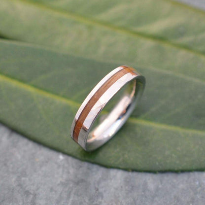 Handmade bourbon barrel wedding ring with white gold, Louisville KY