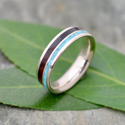 Yellow Gold Rayo de Luz Turquoise and Koa Wood Ring Yellow Gold Wood Wedding Ring Gold and Turquoise Ring Koa Wedding Ring