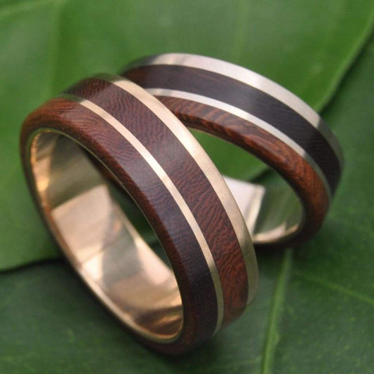 Un Lado Asi nacascolo wood ring with offset recycled yellow gold stripe