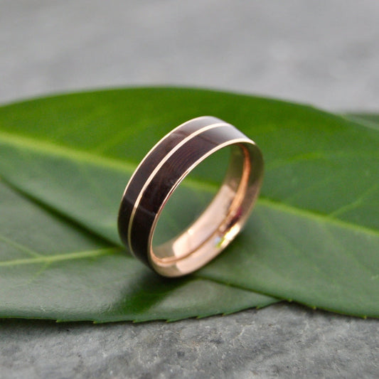 Asi nacascolo wood ring with recycled rose gold inlay and comfort fit band