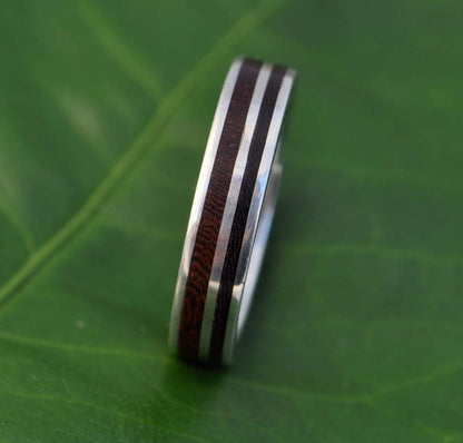 5mm width Women's Wood Wedding Band with Recycled Sterling Silver