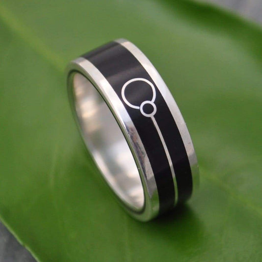 Union Lados coyol wood ring with sterling silver edges and Union motif
