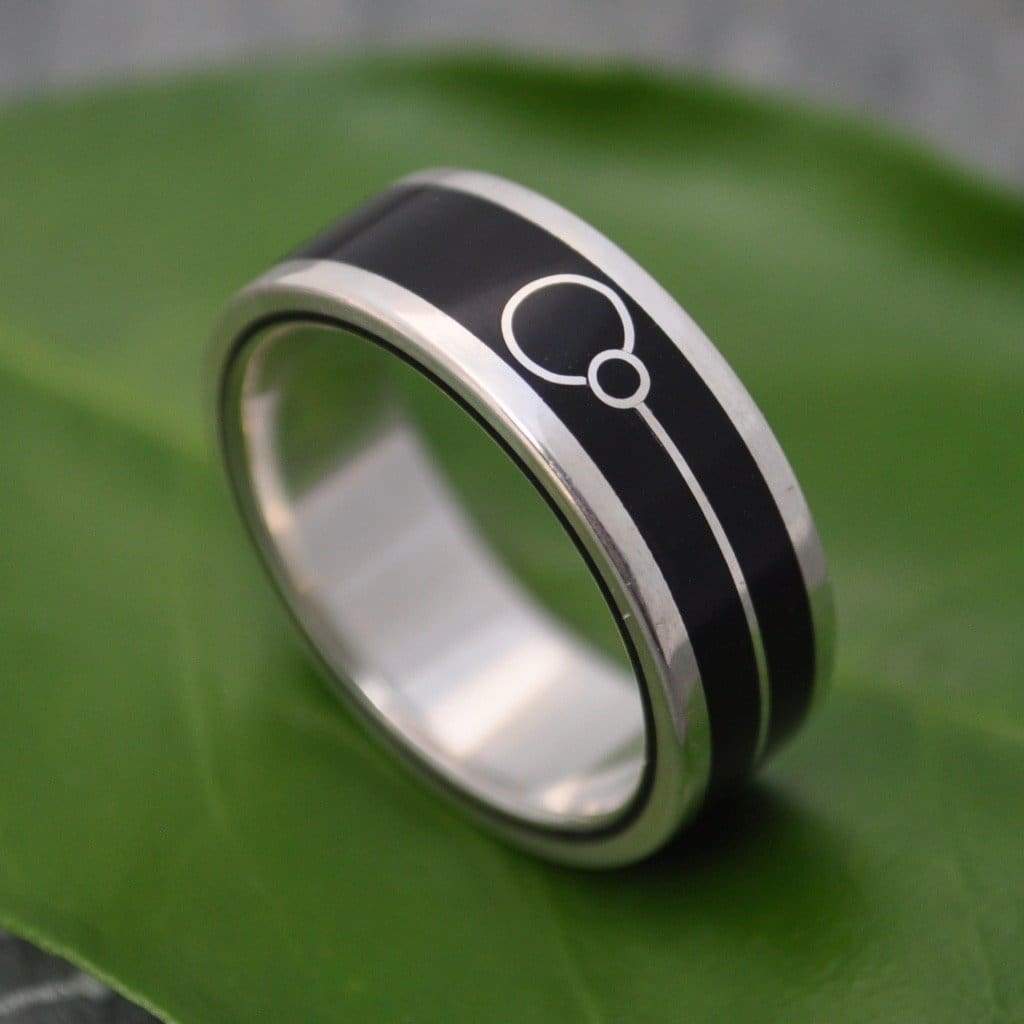 Black coyol and sterling silver ring with handmade Union symbol