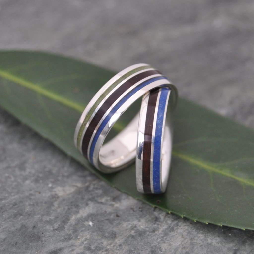 Meridian ring showing lapis lazuli, jade and nacascolo wood detail
