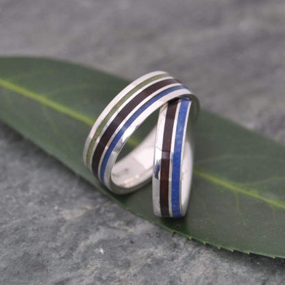 Meridian ring showing lapis lazuli, jade and nacascolo wood detail