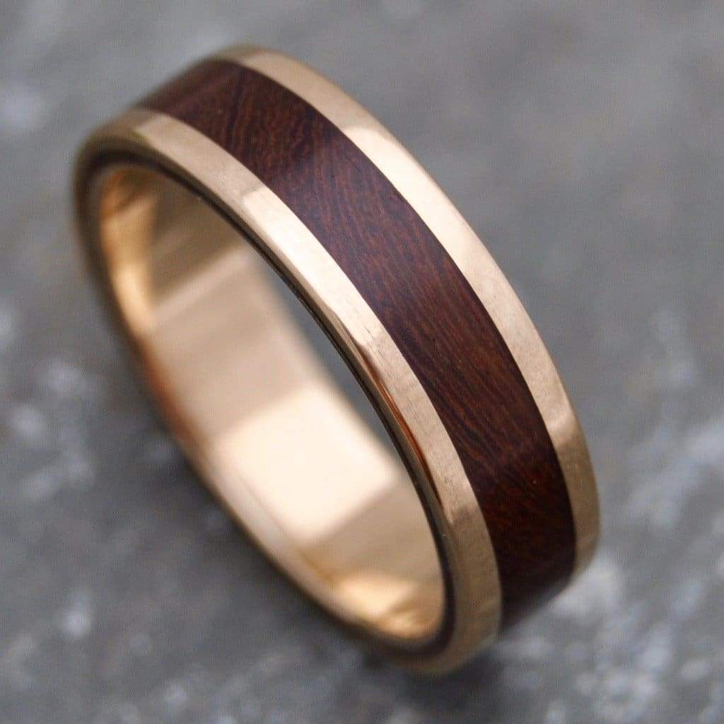 Comfort fit Lados nacascolo wood ring with 14k recycled yellow gold