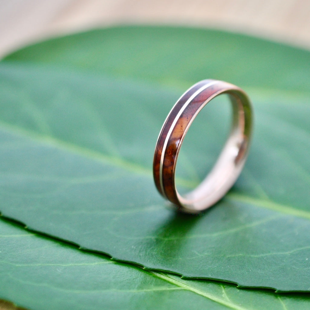 Yellow Gold Wood Wedding Band Asi Ñambaro Wood Ring Cocobolo Recycled Gold Wood Ring Mens Wooden Ring Comfort Fit Wood Ring