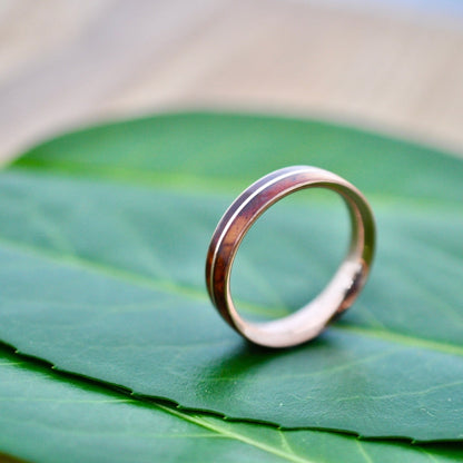 Yellow Gold Wood Wedding Band Asi Ñambaro Wood Ring Cocobolo Recycled Gold Wood Ring Mens Wooden Ring Comfort Fit Wood Ring